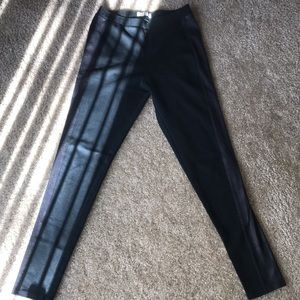 Black leather stripe leggings